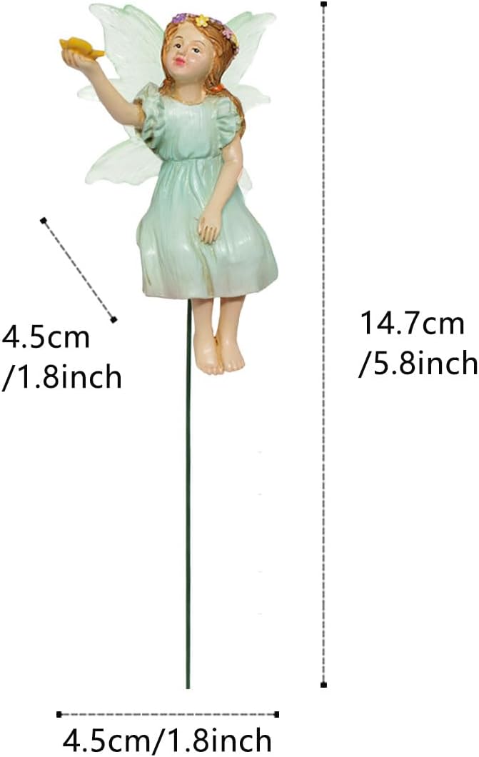 Purple Star Fairies for Fairy Garden Accessories Outdoor Miniature Fairy Figurines Mini Garden Stakes Decorative Small Resin Fairy Cake Topper Decorations Statue Valentines Day Gifts Green