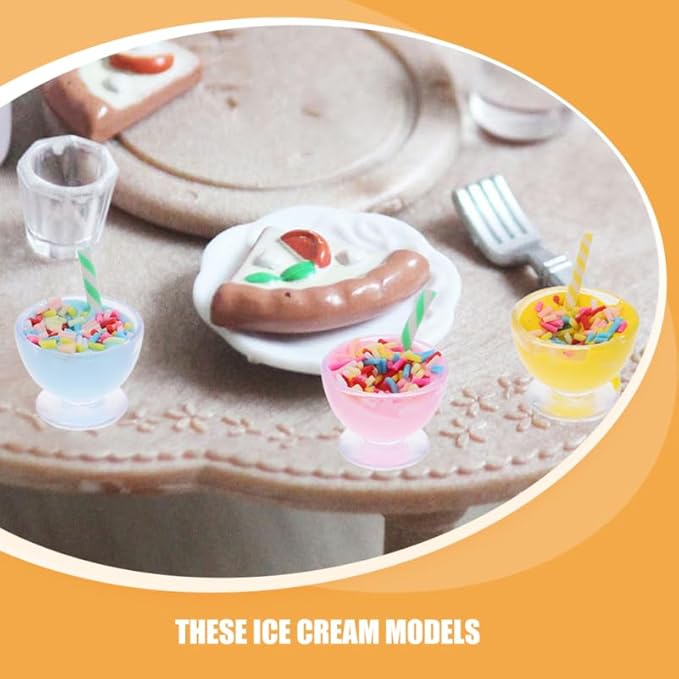 12Pcs Mini Ice Cream Cup Model Realistic Resin Miniature Dessert Decoration for Dollhouse Playhouse Lifelike Simulation Ice Cream Figurines for Creative Play