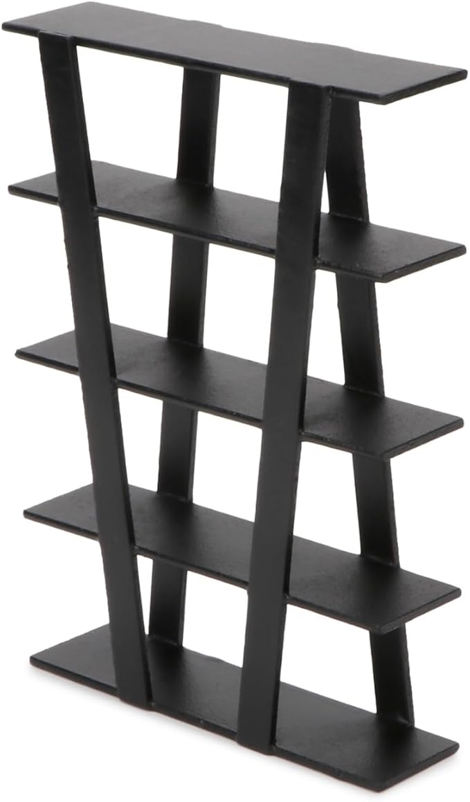 Dollhouse Shelf Furniture Bookshelf 1/12 Scale Miniature Wooden Storage Rack Four Tier Shelves Doll House Accessories and Furniture Display Stand Mini Scene Ornaments Decoration (Black)