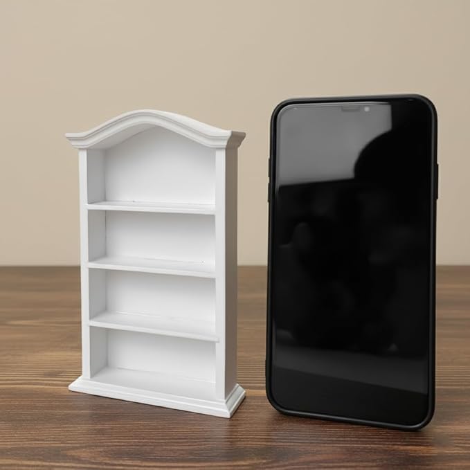 Miniature Book Shelf 1:12 Mini Bookshelf Dollhouse Furniture Accessories White Wooden Bookcase for Doll House, Books Storage Shelves, Classic Display Decoration Accessories, Cute Small Items