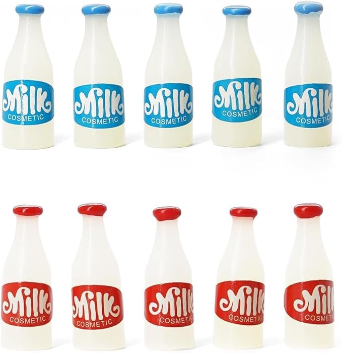10 Pcs 1/12 Miniature Milk Bottles Dollhouse Decoration Accessories, Home Outdoor Decoration Model Living Room Scene Craft Displays