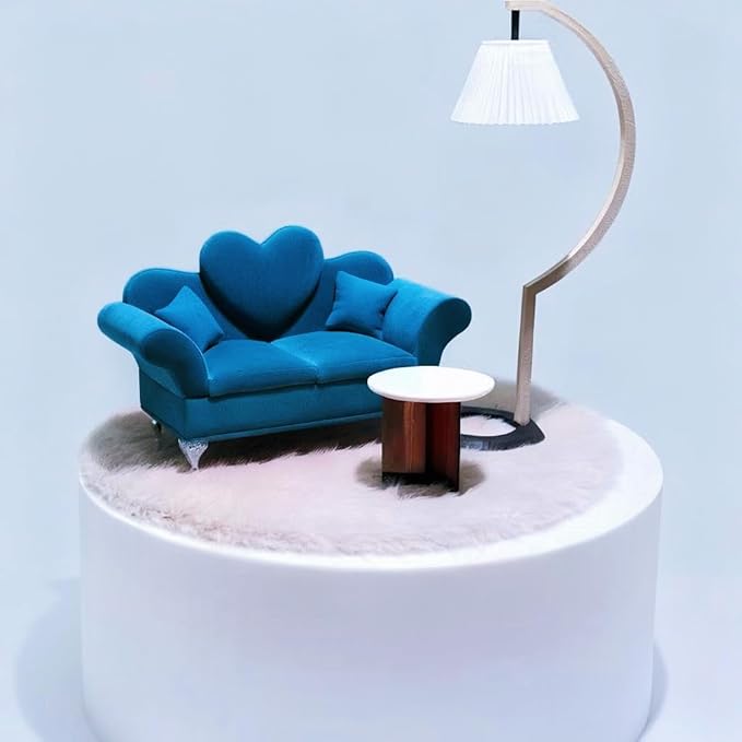 Modern Dollhouse Furniture, 1/6 Scale of Miniature Dollhouse Sofa, Openable Sofa Mini Jewelry Display Storage Box with Mini Mirror for Earrings, Necklaces, Bracelets (Blue Velvet)
