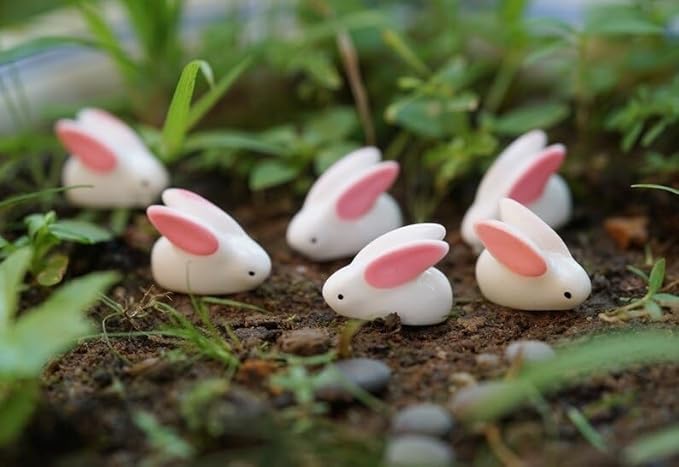 Mini Terrarium Rabbit, Dollhouse Miniature Tiny White Rabbit with Pink Ear, Terrarium Fairy Garden Dolls Toy, Mini Micro Landscaping Decoration (5 PCS)
