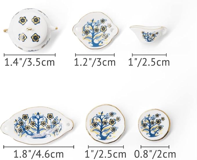 Odoria 1/12 Miniature Dish Dinnerware Set 17Pcs Dollhouse Decoration Accessories, Zamioculas Zamiifolia