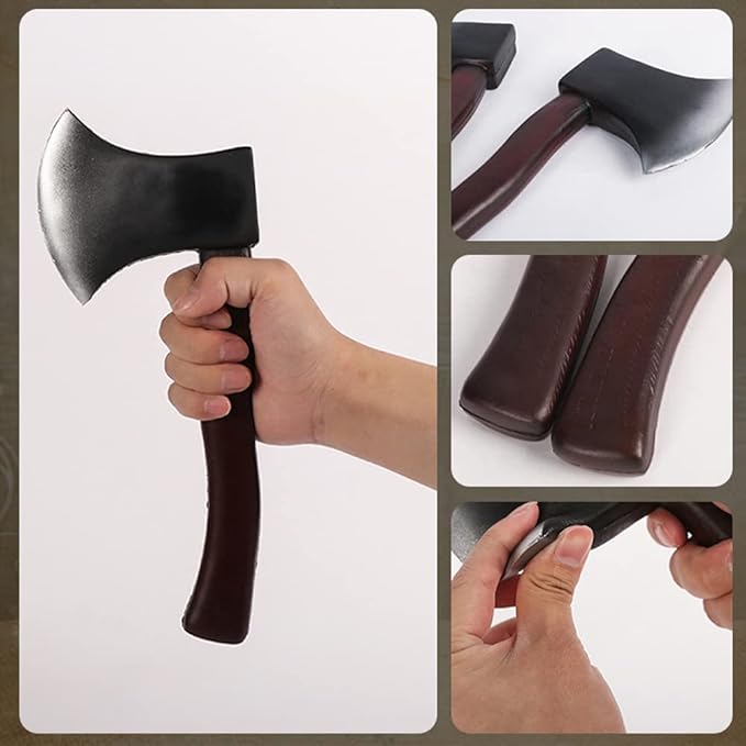 Lumberjack Costume Prop Toy - Wood Look Hatchet Axe Props for Party Black