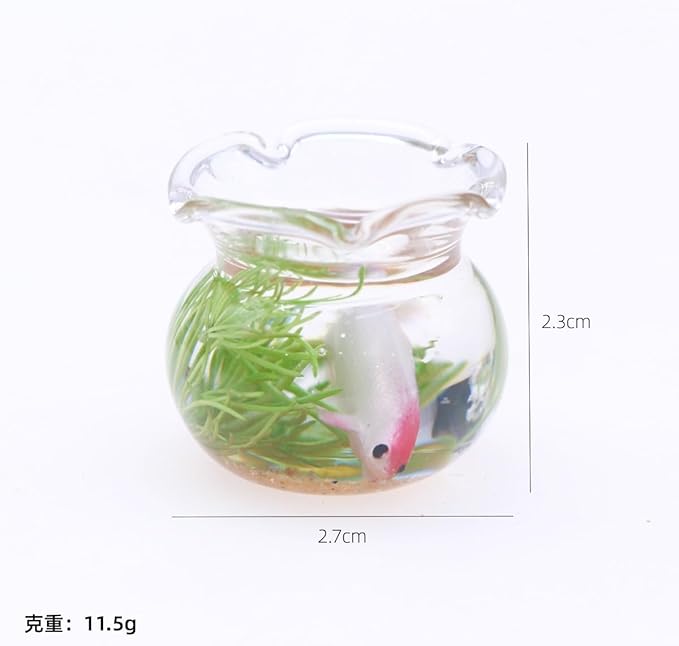 1Pcs Multicolour Mini Round Fish Tank Realistic Glass Decor for Dollhouse Display Captivating Miniature for Crafts Ornaments Handmade Landscape,Miniature Goldfish Bowls,Dollhouse Accessories(White)