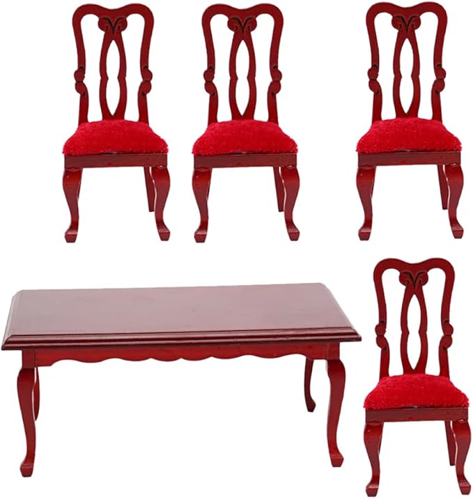 NUOBESTY 5-Piece Miniature Tables and Chairs Set 1/12 Scale Dollhouse Dining Room Furniture for Decoration
