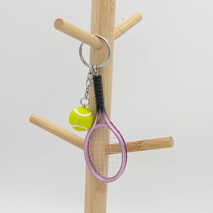 Moydolo Cute Mini Tennis Racket Keychain with Ball, Tennis Sport Lover Gifts Key Chain Ring