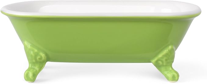 NEWHENGS 6.5" Ceramic Mini Decorative Clawfoot Bathtub Bar Soap Dish, Kitchen Sponge Holder and Shower Tray for Bathroom, 1 Pack(Lime)