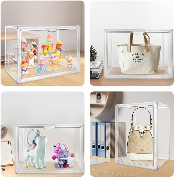 Clear Acrylic Display Case, 4 Tier Acrylic Blind Box for Figures, Dustproof Storage Organizer with Magnetic Door for Action Figures, Stackable Collectibiles Showcase for Doll Toy Car Model
