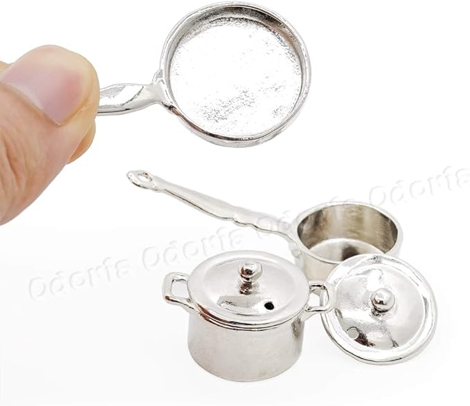 Odoria 1/12 Miniature Pots and Pans Dollhouse Cookware Accessories, Silver