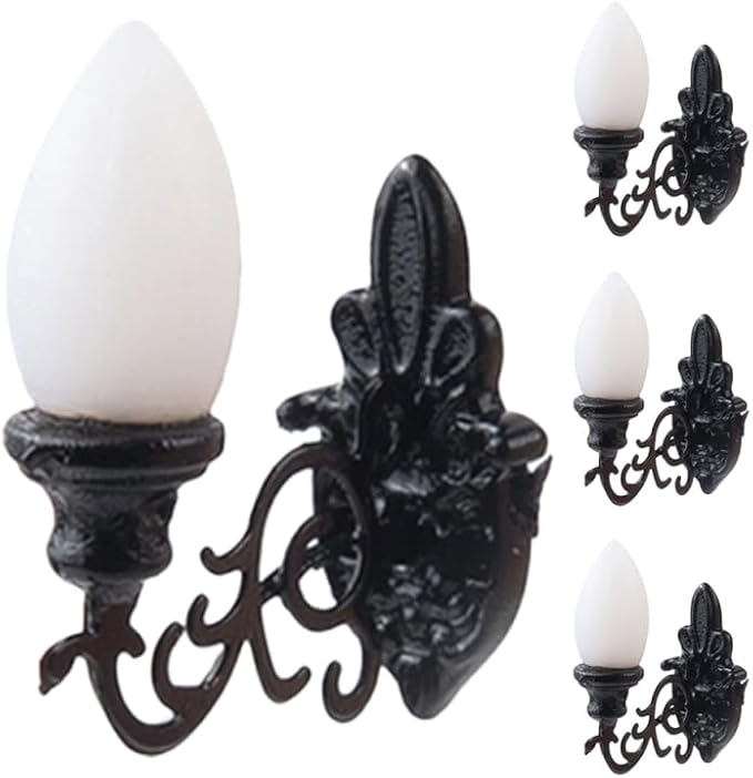 4pcs Dollhouse Wall Light Miniatures Battery Wall Lights Miniature Stuff Lamppost Model Dollhouse LED Light Miniature Wall Lamp Miniature Decor Simulation Wall Lamp Mini Lights Abs