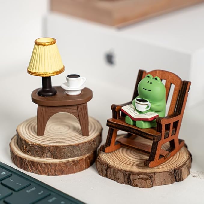 Miniature Frog Figurine Statue, Help Relax Enjoying Tea Time Mini Frog Cat Collection Desk Ofiice Bedroom Decor, Healing Heart Good Mood Indoor Home Decorations with Gift Box -Cat Company