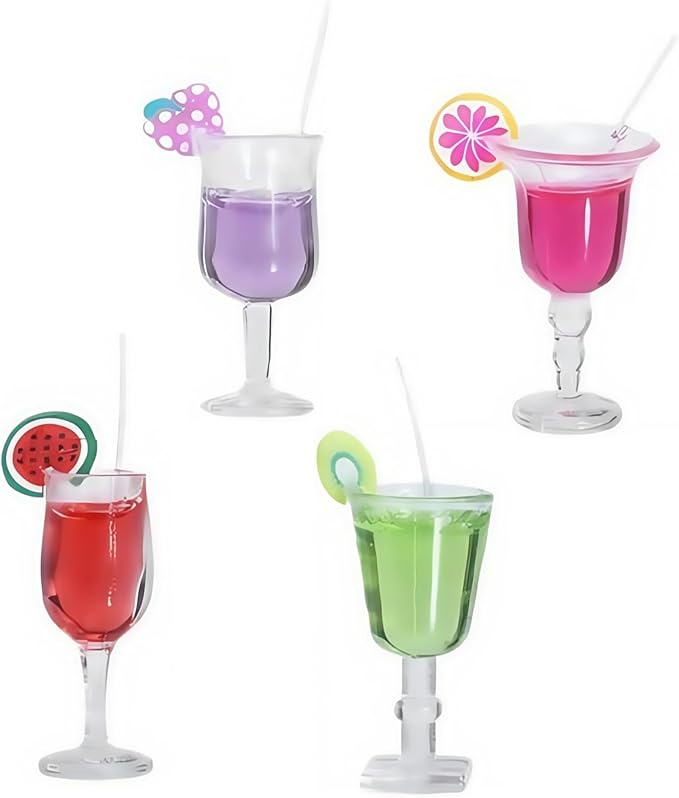 4 Pcs Miniature Dollhouse Juice and Wine Bottle Set – Resin Cocktail Cups, Simulated Drink Models for Dollhouse Kitchen Decor, Mini Props for DIY Craft Display, Decorations (1.37 x 0.39 Inch)