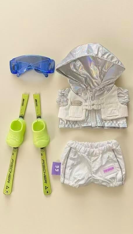 Handmade 17cm Mini Doll Ski Outfit – Winter Snowsuit (Jacket & Pants) with Goggles and Boots – Fits 17cm Collectible Figures – Doll Not Included (Green)