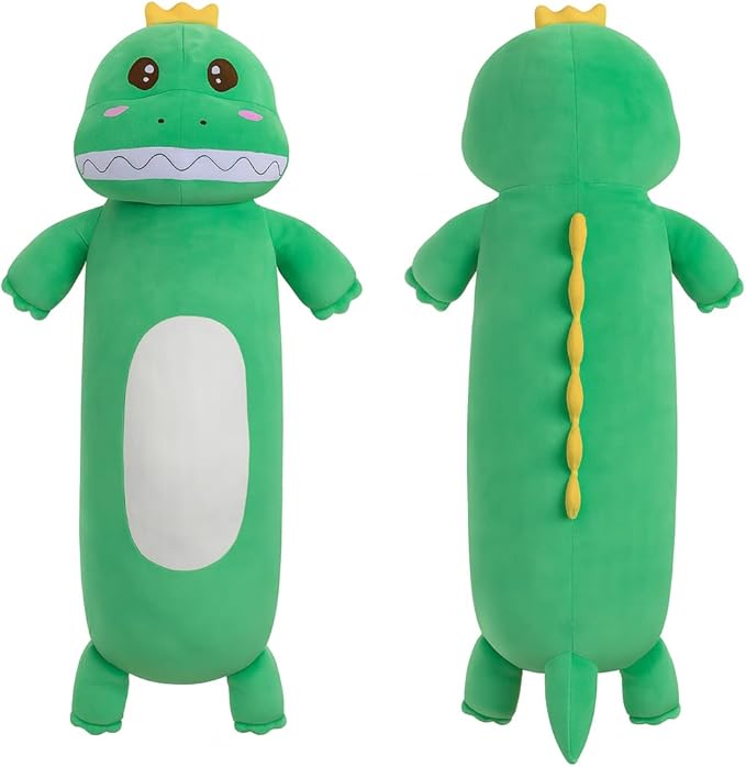 36” Large Dinosaur Plush Long Pillow, Cute Green Extra Dinosaur Stuffed Animals, Big Soft Body Pillow Squishy Plushies Toy, Gifts for Kids Boys Girls, Birthdays, Halloween, Christmas
