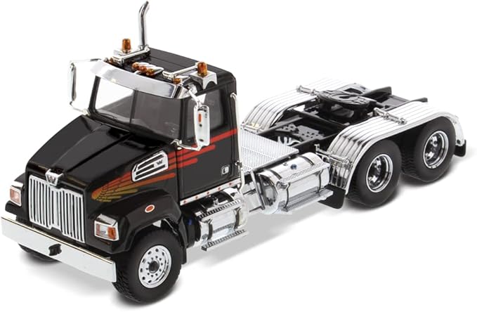 Diecast Masters Western Star 4700 SF Tandem Truck-Tractor - Metallic Black | Real Truck Specifications 1:50 Scale Model Semi Trucks by 71036