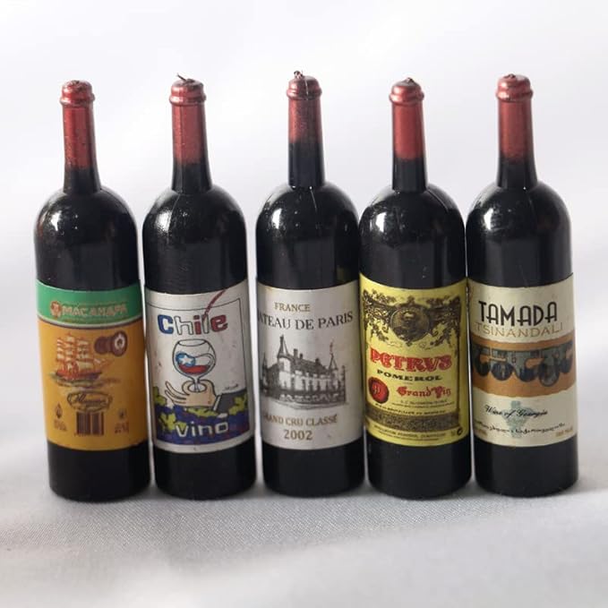 SXFSE Dollhouse Decoration Accessories, 1:12 Dollhouse Ornament 5 Pcs Mini Red Wine Bottle (Random Pattern)
