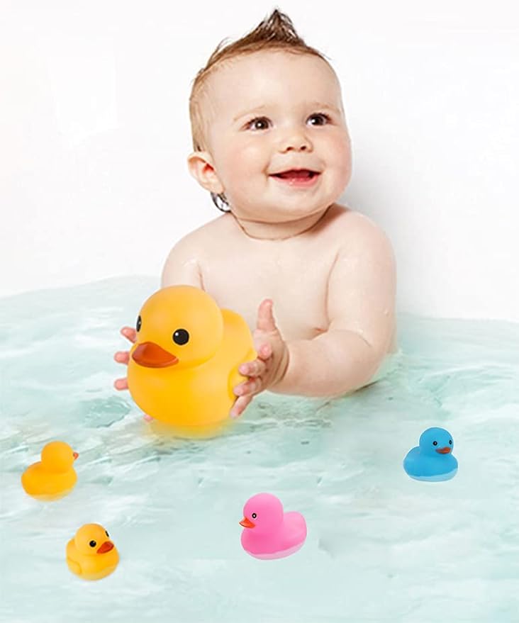 Bath Duck Toys 4 Pcs Colorful Rubber Duck Family Squeak Ducks Baby Shower Toy for Toddlers Boys Girls (Colorful Duck Family)