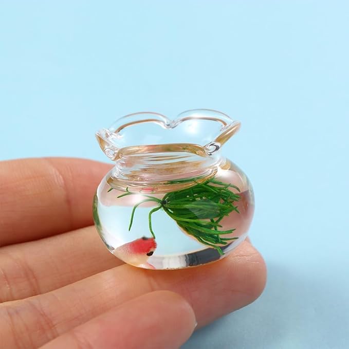 2Pcs Miniature Fish Bowl, 1: 12 Dollhouse Miniature Glass Goldfish Tank Desktop Dollhouse Ornaments for Garden Scene Decor Accessories