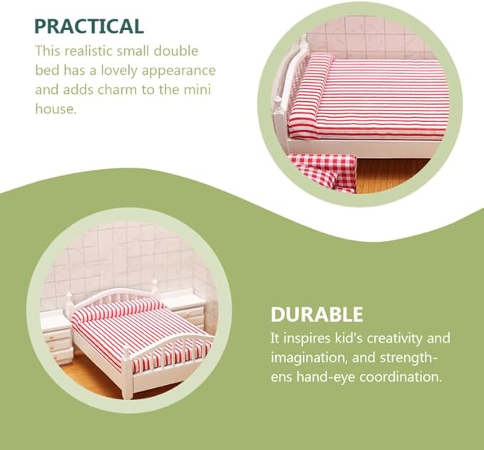 Totority Miniature Furniture Pink Double Bed Synthetic Material 1: 12 Dollhouse Furniture Baby Doll Accessories Set for Decoration Kids Room