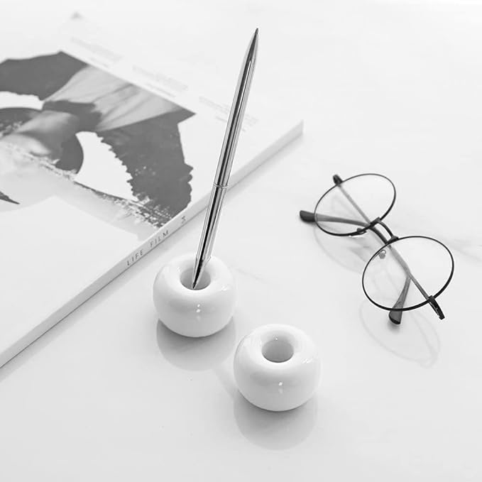 HalfofLife Mini Ceramics Toothbrush Holder Stand for Bathroom Vanity Countertop, Handmade Couple Toothbrush Head Holder, Shaver Holder and Office Pen Holder, 2-Piece Set White