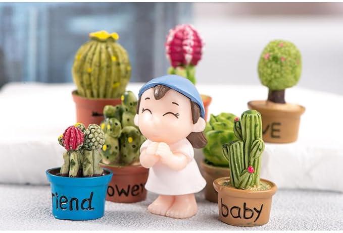 7 Pcs Miniature Succulent & Cactus Figurines – 1:12 Scale Potted Plant Ornaments for Fairy Garden Accessories, Dollhouse Decoration, Micro Landscape Bonsai, Desk & Cake Decor Gift Set