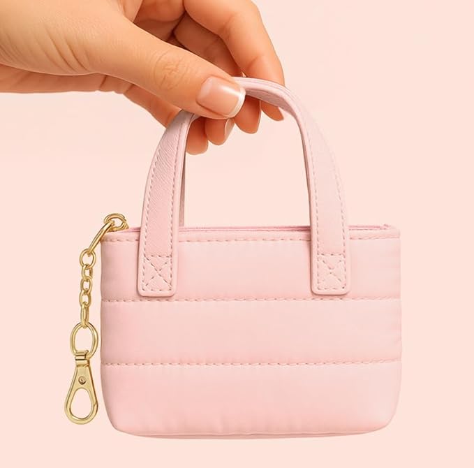 MyfavoriteK Cute Mini Tote Keychain Fancy Coin Pouch Charm Stylish Purse Key Chain for Women Novelty Puffer Handbbag Key Ring