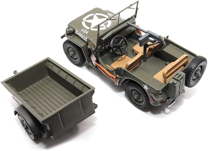 1:43 Scale Willys Jeep 1/4-Ton Utility Truck with Trailer - Militaria Diecast by Motorcity Classics