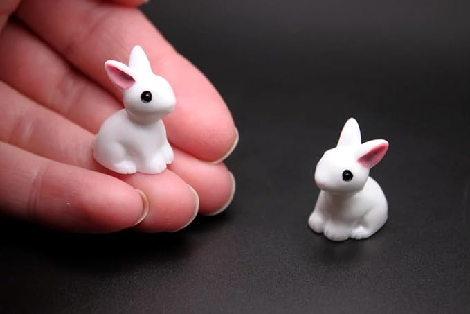 Mini Resin Sitting Rabbit, Dollhouse Miniature Tiny White Rabbit, Terrarium Fairy Garden Dolls Toy, Mini Micro Landscaping Decoration (3 PCS)