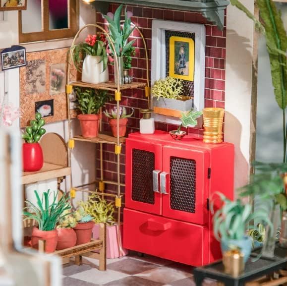 Rolife DIY Miniature House Kit Flower Shop, Tiny House Kit for Adults to Build, Mini House Making Kit with Furniture, Halloween/Christmas Decorations/Gifts for Family and Friends(Emily's Flower Shop)