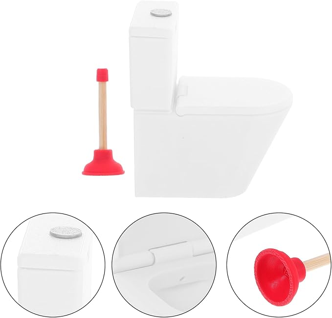 LUOZZY 2 Pcs Miniature Dollhouse Toilet with Plunger for Realistic Bathroom Model Decorations