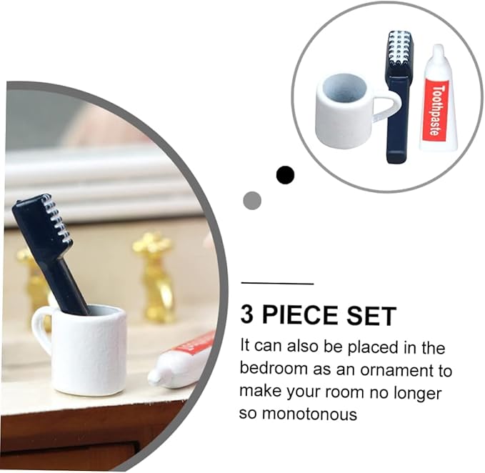 3 Piece Cute Miniature Dollhouse Bathroom Kit – 1:12 Scale Accessories Including Cup, Toothpaste & Toothbrush（Random）, DIY Toiletries Models for Toilet Scene Crafting & Micro Display Decoration