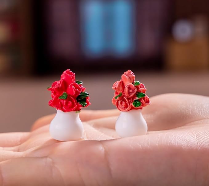JiuGongmoup 8 Pcs Mini Resin Flowerpot Figurines - Rose, Tulip & Sunflower Potted Flowers, Cute Miniature Plants for Dollhouse Accessories, Desk, Car & Home Decorations, Refreshing Gifts for Girls