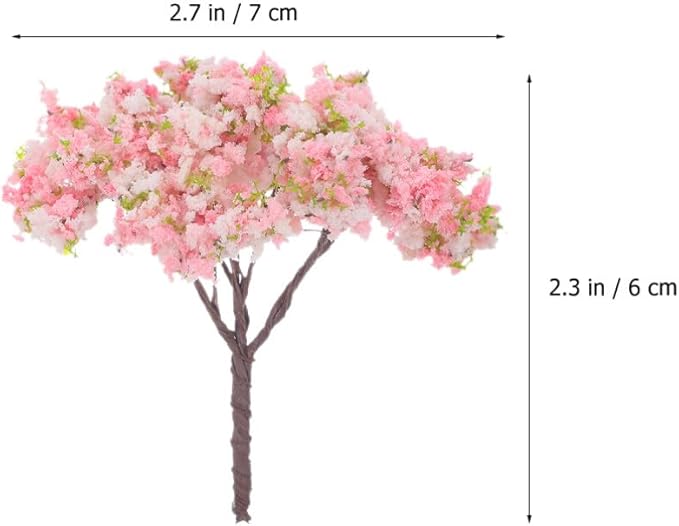 HOMSFOU 8pcs Cherry Blossom Tree Model, Artificial Blossom Cherry Tree Scenery Model Miniature Sand Table Accessories for Train Railway Architecture Diorama Micro Landscape Garden Yard Decor