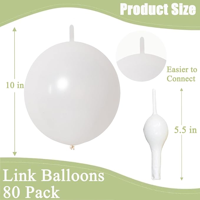 ADIDO EVA Pearl White Link Balloons 10 Inch - 80 Pcs Quick Link Balloons Latex Linking Balloon for Wedding Birthday Decorations