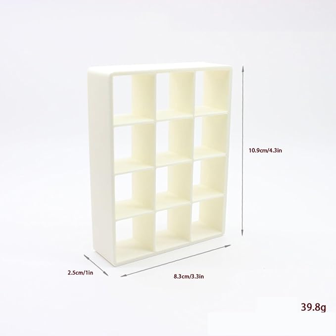 LOGOFUN 1:12 Miniature Dollhouse Storage Rack with 12 Compartments and 4 Color Boxes Miniature Bookshelf Organizer with Cabinets