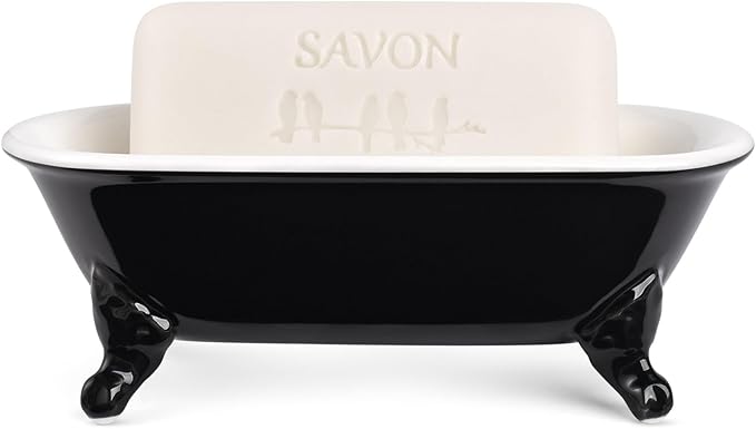 NEWHENGS 6.5" Ceramic Mini Decorative Clawfoot Bathtub Bar Soap Dish, Kitchen Sponge Holder and Shower Tray for Bathroom, 1 Pack(Black)