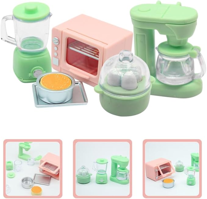 Wakauto Mini Kitchen Model Set - Realistic Dollhouse Kitchen Accessories Including Oven Coffee Machine Juicer & Egg Cooker - Compact Design for Creative Play