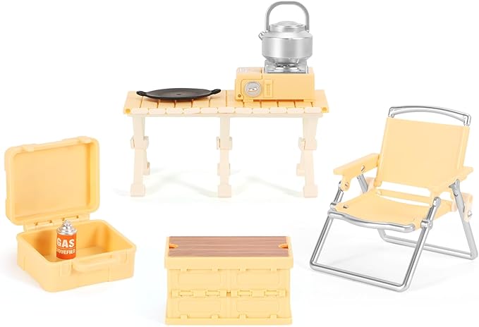 Dollhouse Furniture Set for Kids Toys Miniature Doll House Accessories Pretend Play Toys for Boys Girls & Toddlers Age 3+ with Camping (Yellow)