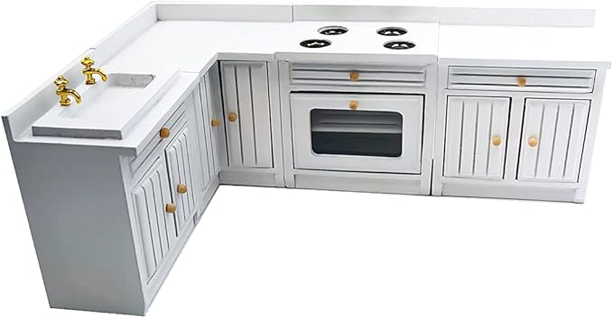 SXFSE Dollhouse Decoration Accessories,1:12 Dollhouse Miniature Furniture Wooden Kitchen Cabinet Set Freely Combined (White)