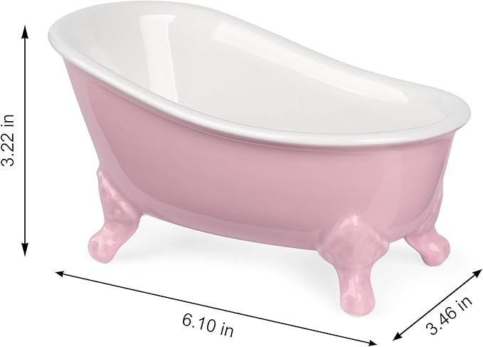 NEWHENGS 6.1" Vintage Ceramic Mini Decorative Clawfoot Bathtub Bar Soap Dish, Kitchen Sponge Holder and Shower Tray for Bathroom, 1 Pack (Pink)