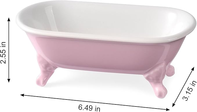 NEWHENGS 6.5" Ceramic Mini Decorative Clawfoot Bathtub Bar Soap Dish, Kitchen Sponge Holder and Shower Tray for Bathroom, 1 Pack (Pink)