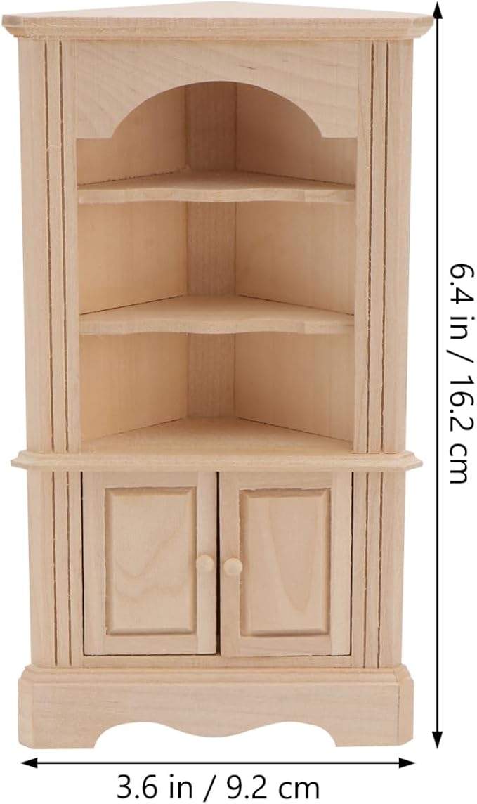 Yardwe Wooden Furniture Model - Miniature Dollhouse Triangular Storage Cabinet with Movable Door Beige Mini Cabinet for Dollhouse Decor and Simulation Scenes