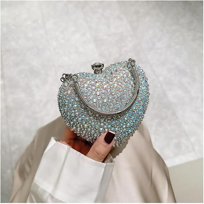 changes girl Heart Shaped Acrylic Clutch Purses Mini Purse Sparkling Rhinestone Handbag Clutch