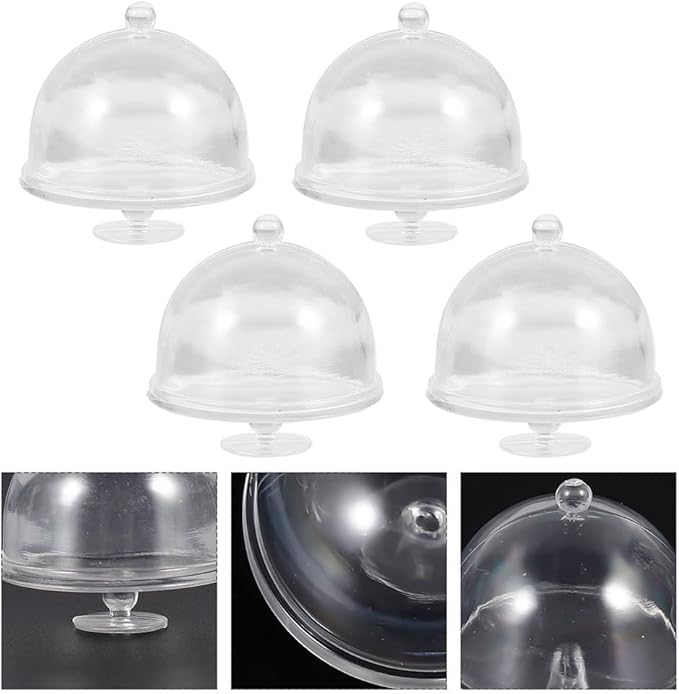 12pcs Mini Cake Stand with Dome Lid Dessert Display Plates for Dollhouse Tiny Cake Domes for Miniature Food Decoration