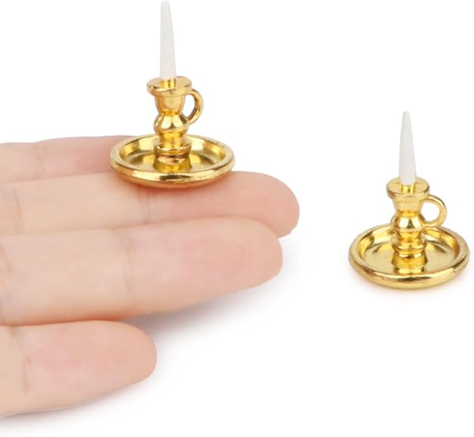 Dollhouse Miniature Candlesticks 3 PCS Candle Holder Set 1/12 Scale Vintage Candles Doll House Desk Ornament Accessories with Metal Round Base for for Fairy Garden (Mixed Color)