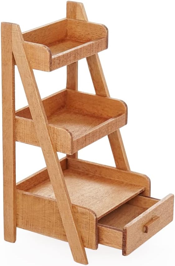 Odoria 1/12 Miniature Plant Shelf Dollhouse Decoration Accessories, Brown