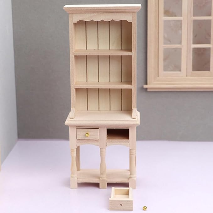 Mini Furniture Model - 1 12 Scale Wooden Storage Cabinet for Dollhouse Beige Miniature Stuff with 2-Door Drawer Design Perfect Dollhouse Accessories