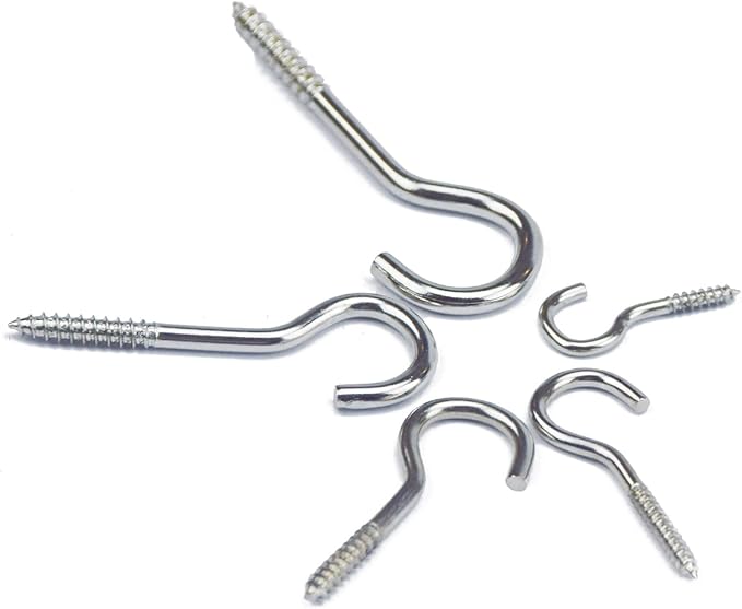 BJUTYEU 125 Pieces of Screw Cup Hook Set 5 Sizes Ceiling Small Hooks Wardrobe Decoration Hanging Accessories for Hanging Outdoor or Indoor use (0.98" 1.41" 1.57" 1.96" 2.36") (Silver)